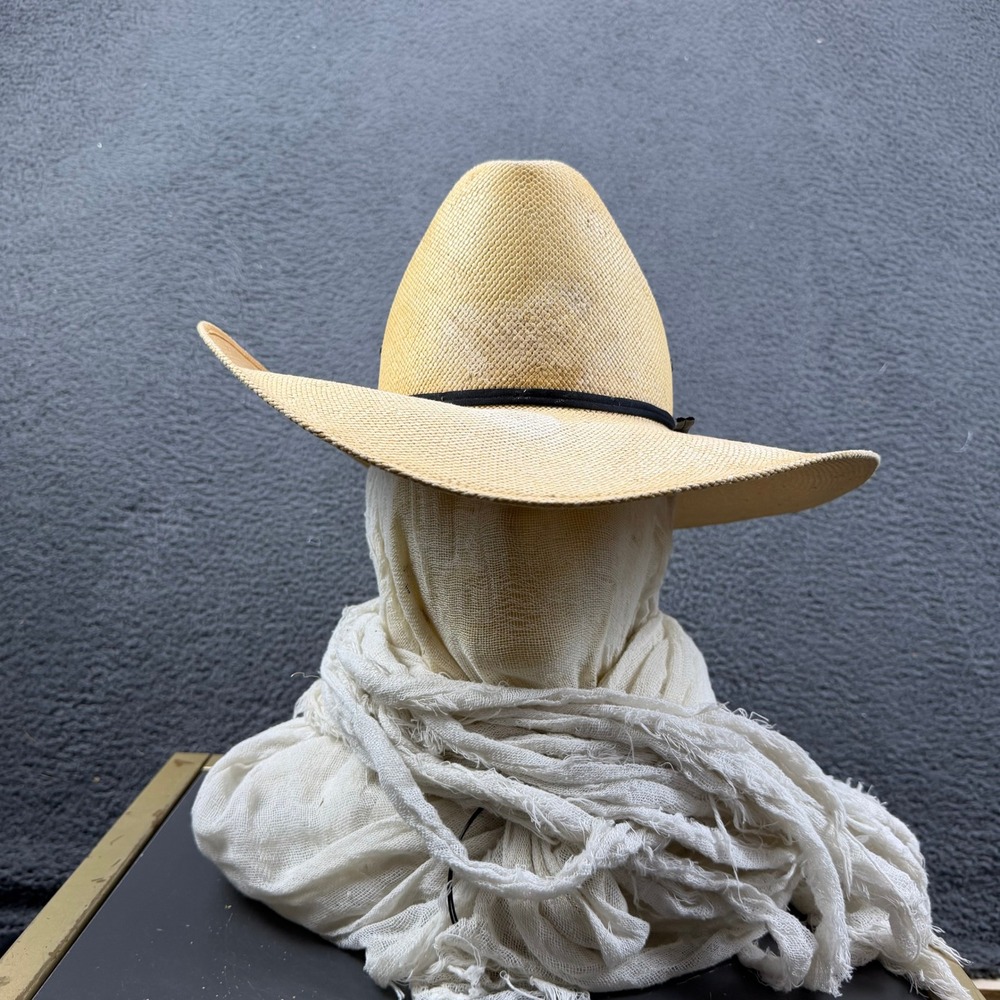 Stetson Straw Cowboy Hat Tan Woven Shantung Western Sun Hat Size 7 1/8